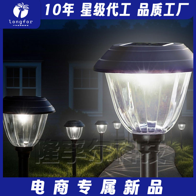 Solar Powered Lawn Shadow Light with Striped Lampshade for Garden Pathway Decoration