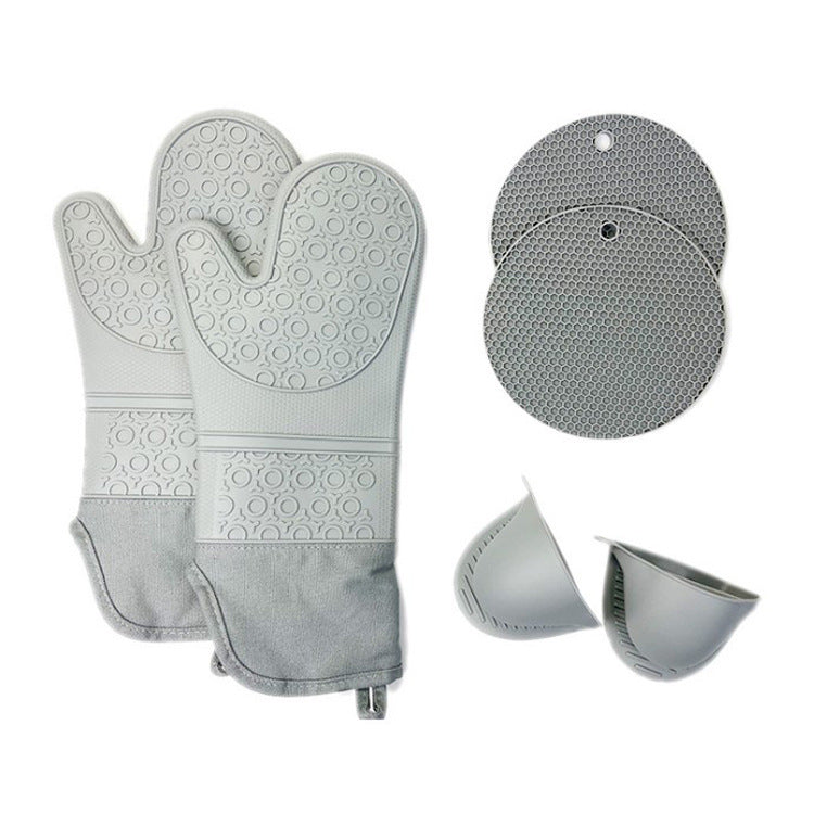 6-Piece Heat Resistant Oven Mitts and Pot Holders Set with Silicone Grip for Baking, Grilling, and Microwave Use