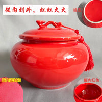 Large Ceramic Tea Storage Jar with Lid - Red & Yellow