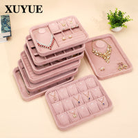 Pink Velvet Jewelry Display Tray with Clear Lid for Necklaces, Rings, Bracelets