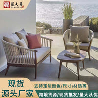 Outdoor Wicker Rattan Sofa Set with Teak Wood Frame for Patio Garden Villa