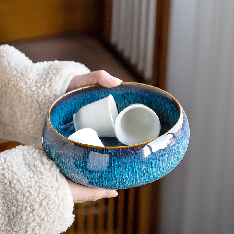 Ceramic Tea Wash Bowl for Kung Fu Tea Ceremony, Large Water Basin for Tea Utensils