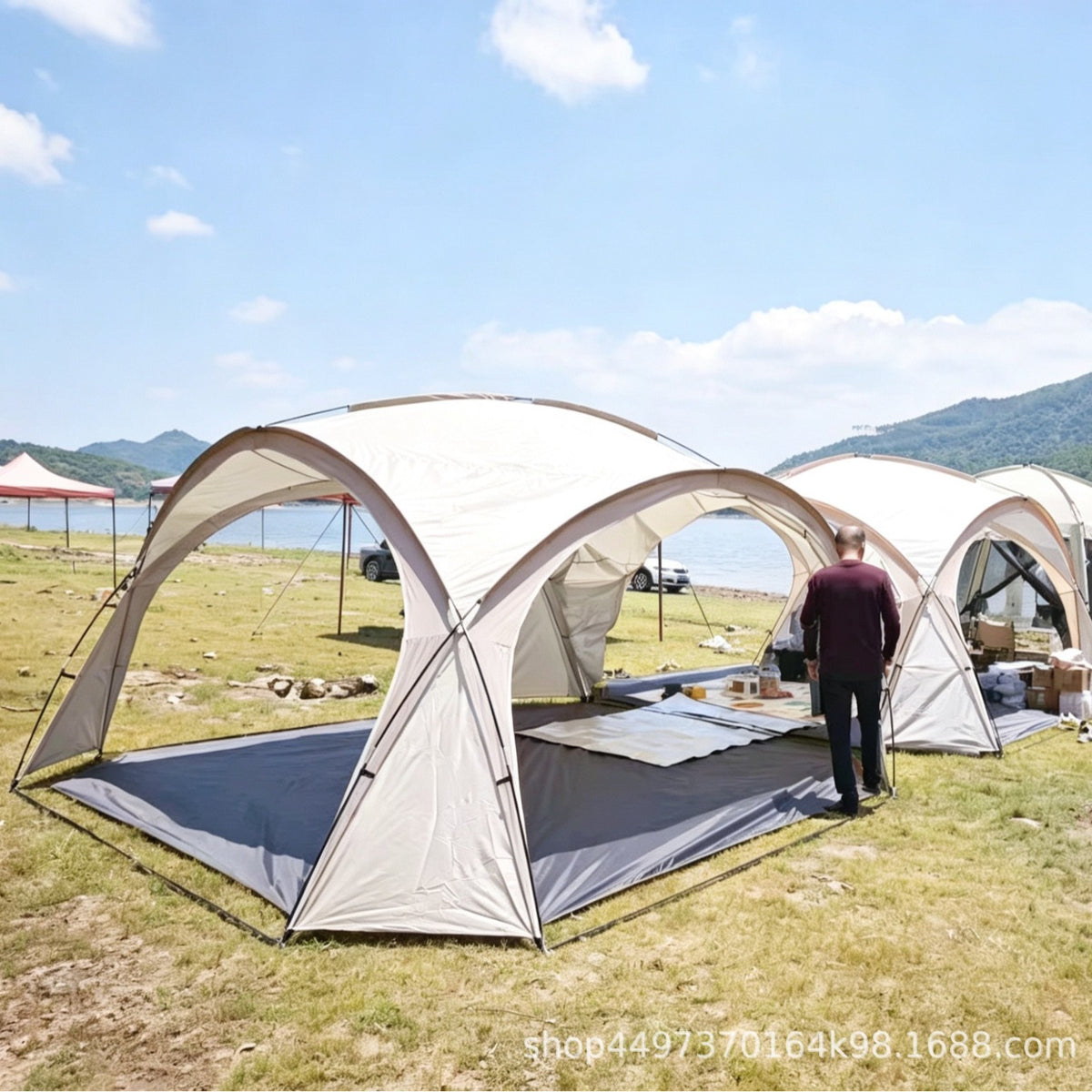 Outdoor Camping Folding Dome Tent Canopy for Multiple People, Sunshade and Rainproof for Beach Lawn Park