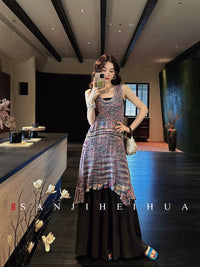 Sanjihua Knitted Sleeveless Dress for Women, Summer Floral Ice Silk Hollow Out