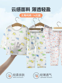 Kids' Pure Cotton Pajama Set, Lightweight Long/Seven-Sleeve Sleepwear for Boys and Girls