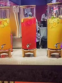 Cold Water Dispenser with Faucet, Round Fruit Juice Jar, Commercial High-Temperature Resistant Acrylic Beverage Bucket for Self-Service