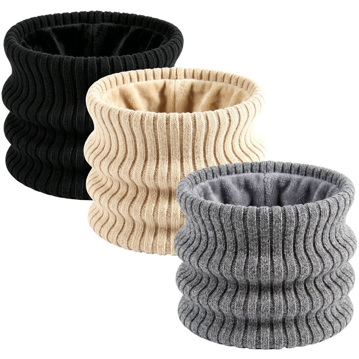 Unisex Double-Layer Fleece Lined Knitted Neck Warmer for Winter