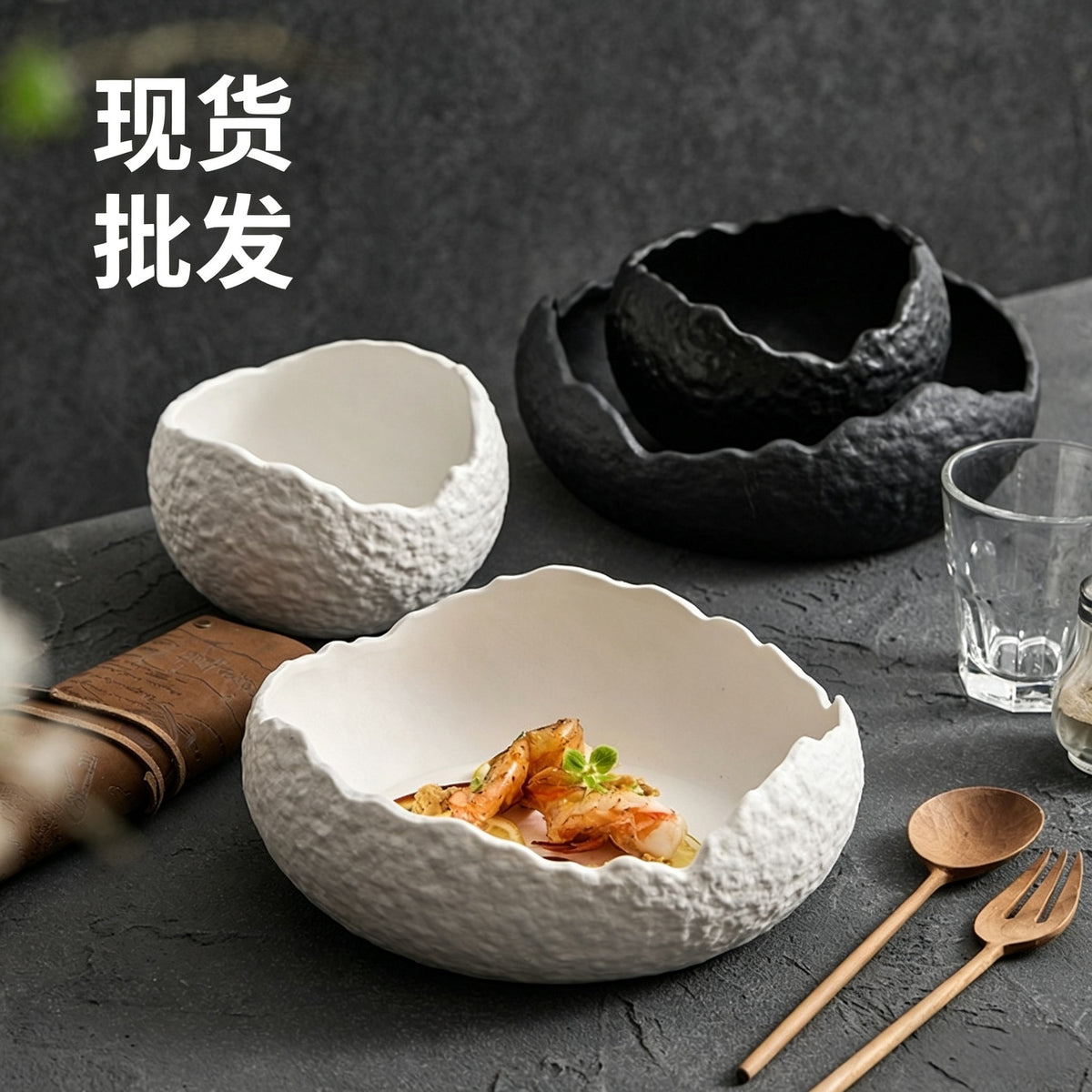 Japanese Style Irregular Ceramic Bowl & Plate Set for Soup, Salad, and Dessert