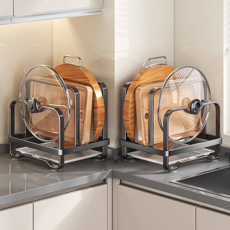 Stainless Steel Kitchen Countertop Pot Lid and Cutting Board Storage Rack