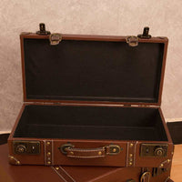 Vintage Faux Leather Suitcase Decorative Storage Trunk with Straps