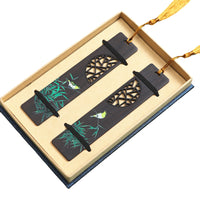 Chinese Style Rosewood Ebony Bamboo Bookmark with Painted Window Pattern for Gifts