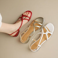 Women's Summer Open Toe Roman Sandals with Low Block Heel and Woven Straps