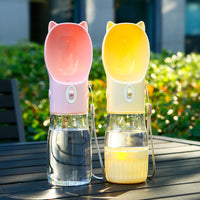 Portable Pet Water Bottle Dispenser for Dogs, Outdoor Travel Drinking Cup with Food Compartment