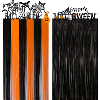 2026 Halloween Banner & Fringe Curtain Party Decoration Set with Felt Bat Garland