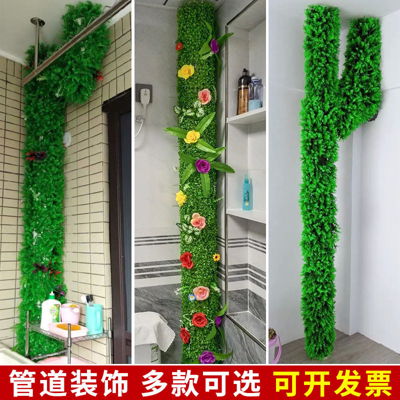 Artificial Tree Bark Pipe Cover with Decorative Plants for Indoor Column Beautification