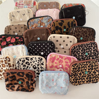 2025 New Corduroy Vintage Floral Coin Purse Portable Flip Earphone Bag Mini Lipstick Storage Card Holder