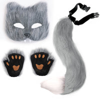 Halloween Fox Costume Set with Mask, Gloves, and Plush Tail for Cosplay