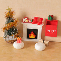 Miniature Christmas Dollhouse Decor Set with Tree and Fireplace, 10-Piece