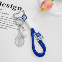 Nylon Braided Rope Badminton Tennis Racket Keychain Charm for Sports Bags Car Keys
