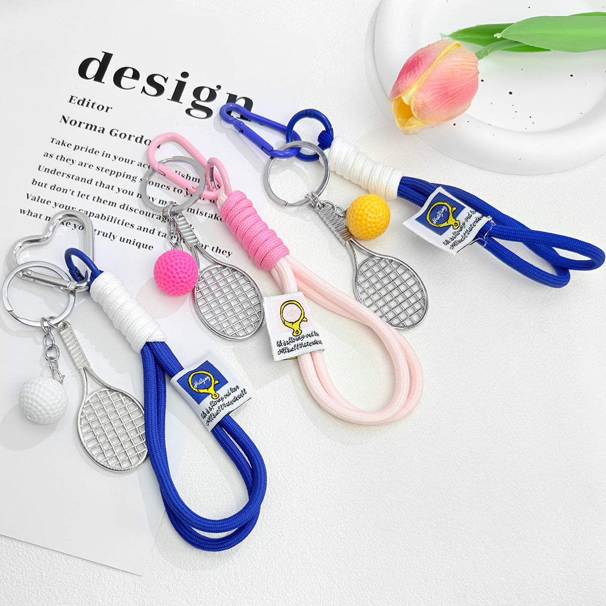 Nylon Braided Rope Badminton Tennis Racket Keychain Charm for Sports Bags Car Keys