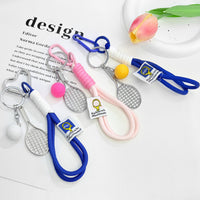 Nylon Braided Rope Badminton Tennis Racket Keychain Charm for Sports Bags Car Keys