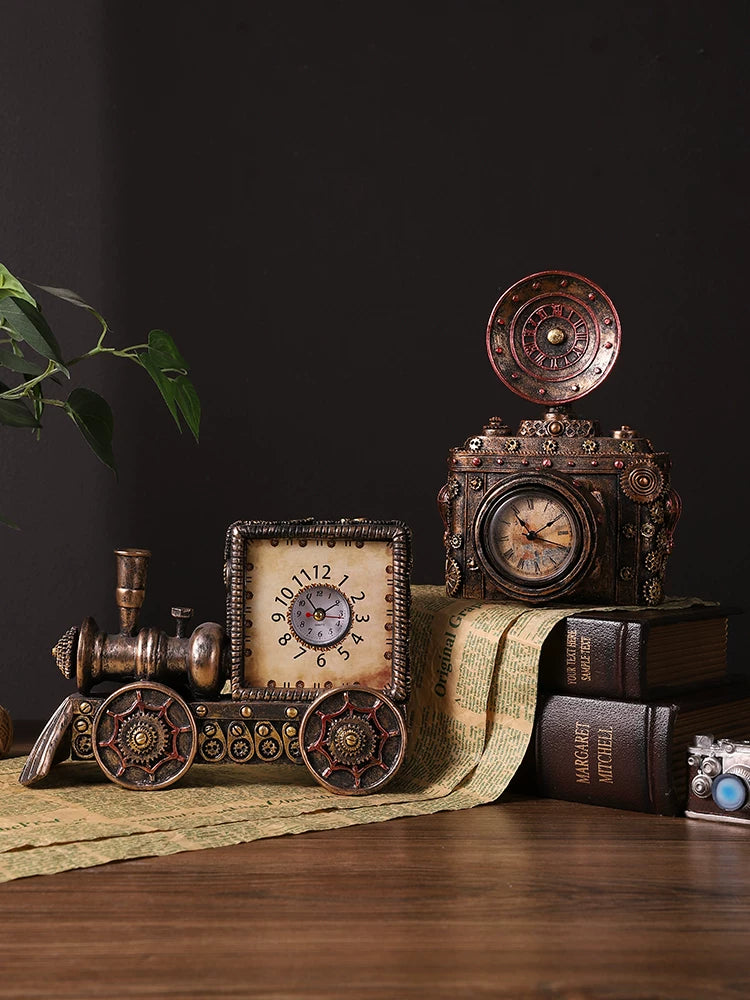 European Retro Camera Model Ornament with Clock Function for Home and Shop Decor