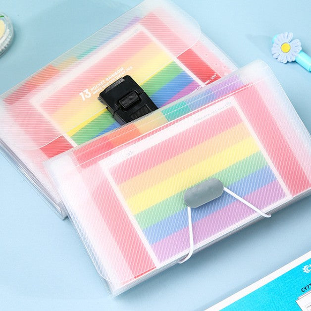 A6 Mini Plastic Expanding File Folder with 13 Pockets, Rainbow Accordion Document Organizer for Office and Home