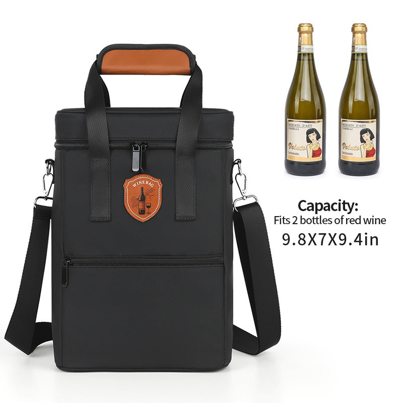 Insulated Wine Carrier Bag for Outdoor Picnic and Travel - Double Bottle Capacity