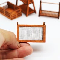 Dollhouse Miniature Hollow Wooden Frame Iron Mesh Storage Box Model Accessory