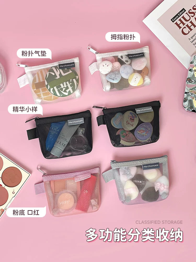 Portable Mesh Cosmetic Bag for Makeup Sponges and Small Items