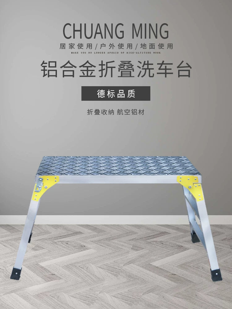 Chuangming Aluminum Alloy Folding Work Platform Ladder for Car Washing and Home Use