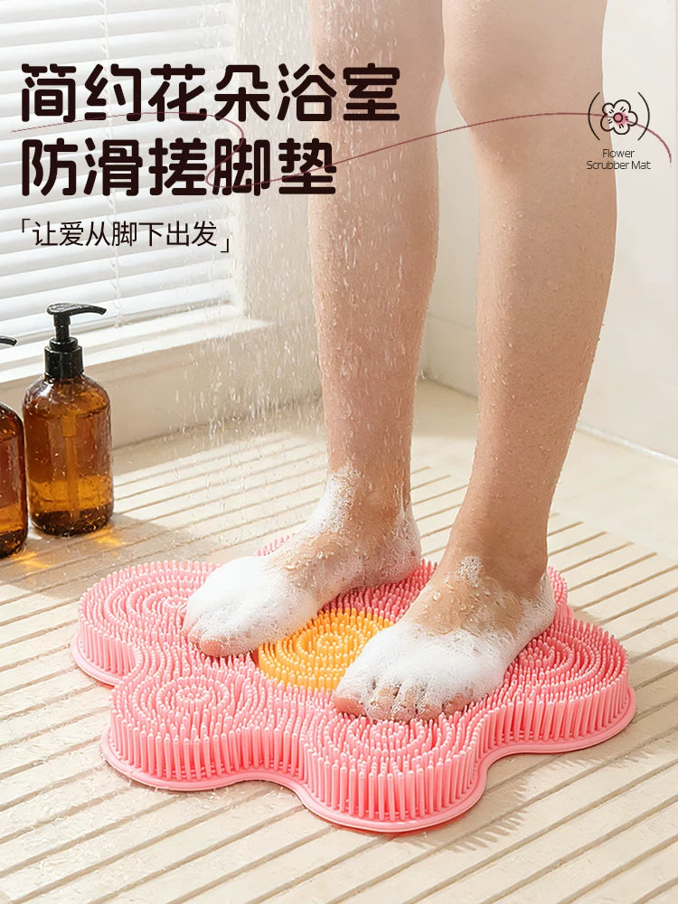 Silicone Shower Foot Scrubber Mat with Suction Cups for Exfoliating, Cleaning, and Massaging