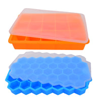 Silicone Ice Cube Tray with Lid - 15-Cell Square or 37-Cell Honeycomb Design