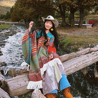 Ethnic Style Tassel Poncho Shawl for Travel and Warmth