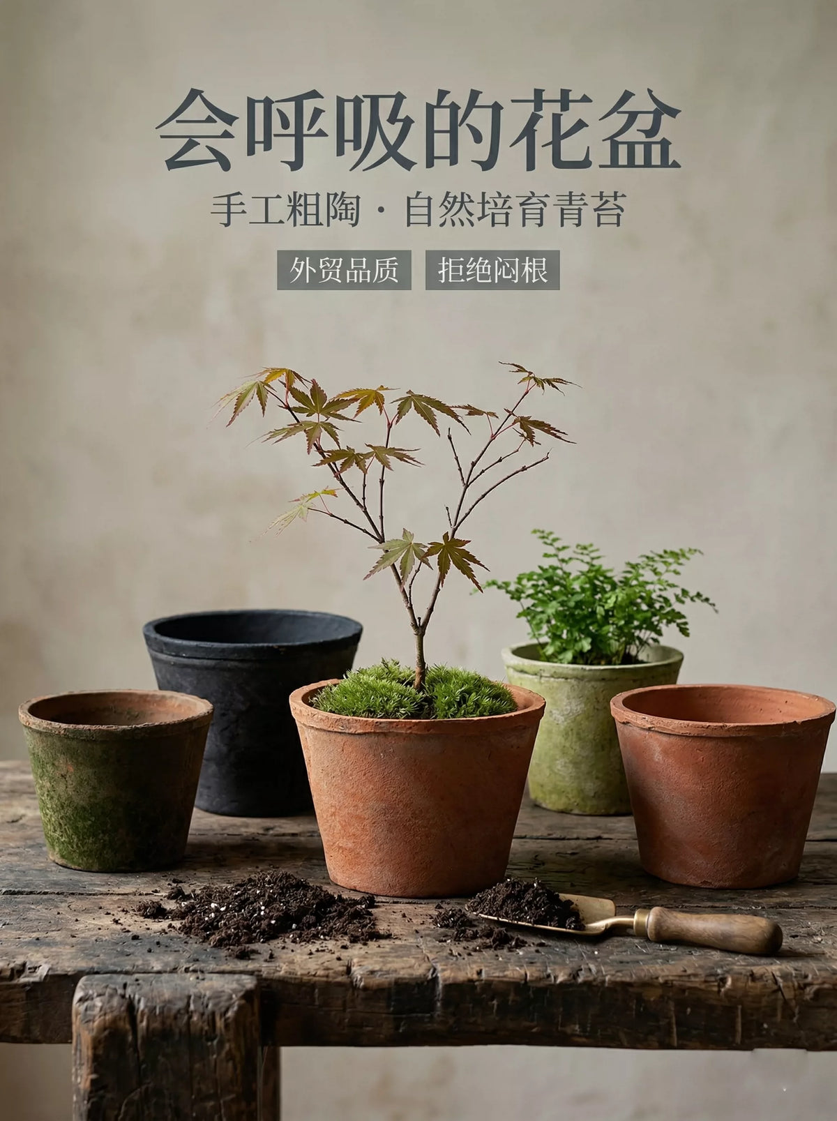 Terracotta Clay Planter Pot for Succulents and Orchids, Breathable Vintage Style