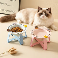 Ceramic Pet Bowl with Raised Stand for Cats and Small Dogs, Anti-Slip, Neck Protection, Food and Water Dish