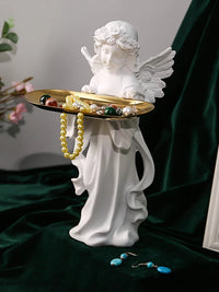 Angel Figurine Tray Ornament for Keys and Jewelry, Desktop Statue Home Decor