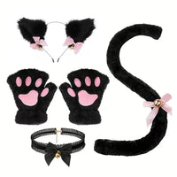 Halloween Cat Cosplay Accessory Set with Ears, Collar, Paws, and Tail