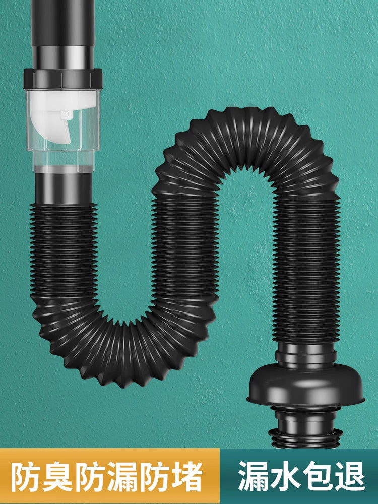 Basin Drain Pipe Kit with Odor-Proof Seal and Leak-Proof Stopper for Bathroom Sinks