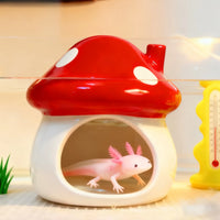 Ceramic Mushroom Hideaway Cave for Axolotl, Newt, Turtle, and Fish Tanks