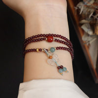 Natural Garnet and Hetian Jade Bracelet with Gourd Pendant for Women