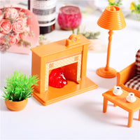 Dollhouse Miniature Fireplace Set with Clock and Potted Plant for OB11 Dolls