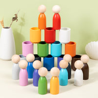 Montessori Wooden Rainbow Stacking Cups & Balls Educational Toy for Early Learning