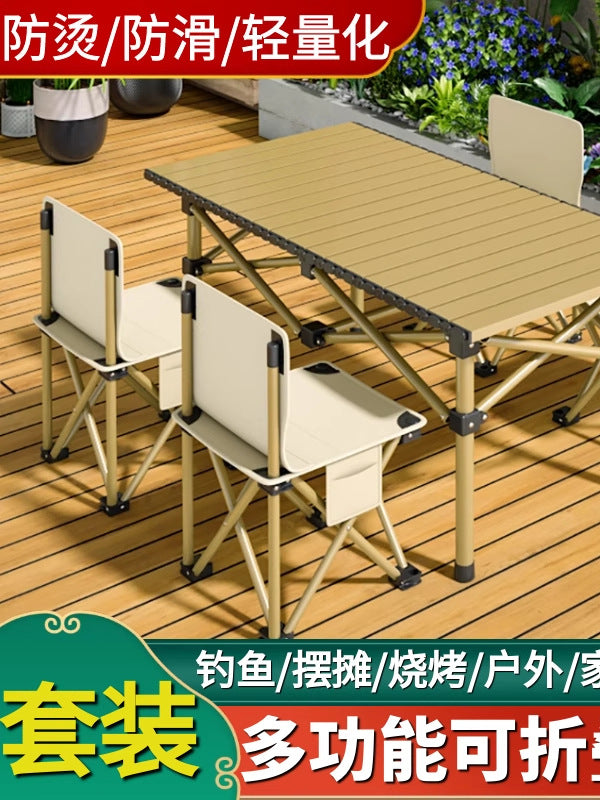 Portable Outdoor Folding Table with Chairs and Storage Bag for Camping Picnic