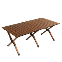 Portable Outdoor Folding Camping Table with Wooden Grain Top for BBQ, Picnic, and Market Stalls