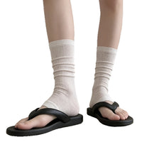 Thin Summer Ruched Leg Warmers for Women, Korean Style Striped Mid-Calf Socks