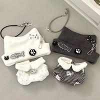 Punk Cat Outfit Set for 10cm/20cm Plush Dolls - Hat, Top & Necklace