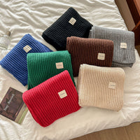 Korean Style Solid Color Knitted Scarf for Autumn/Winter, Versatile Warm Neck Warmer for Students & Couples