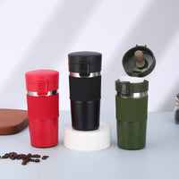 304 Stainless Steel Insulated Coffee Mug with Silicone Sleeve, Portable Outdoor Travel Thermos with Lockable Flip Lid