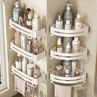 White No-Drill Bathroom Corner Storage Shelf for Shower and Toilet